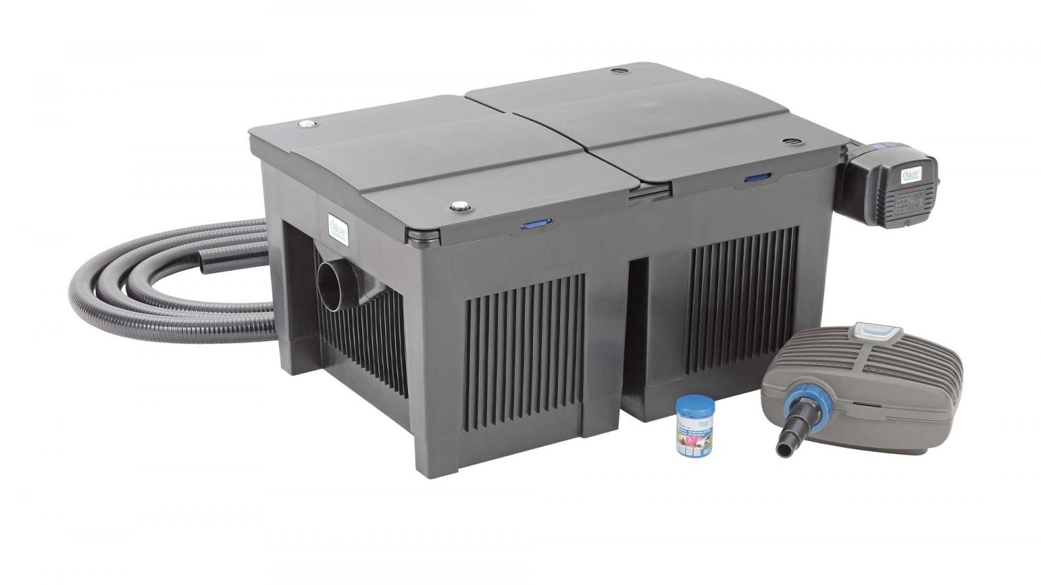 The Oase BioSmart Set 36000 includes a 36W Vitronic UV clarifier, an AquaMax Eco Classic 11500 pump, 5m of hose, and 100ml of Oase BioKick.