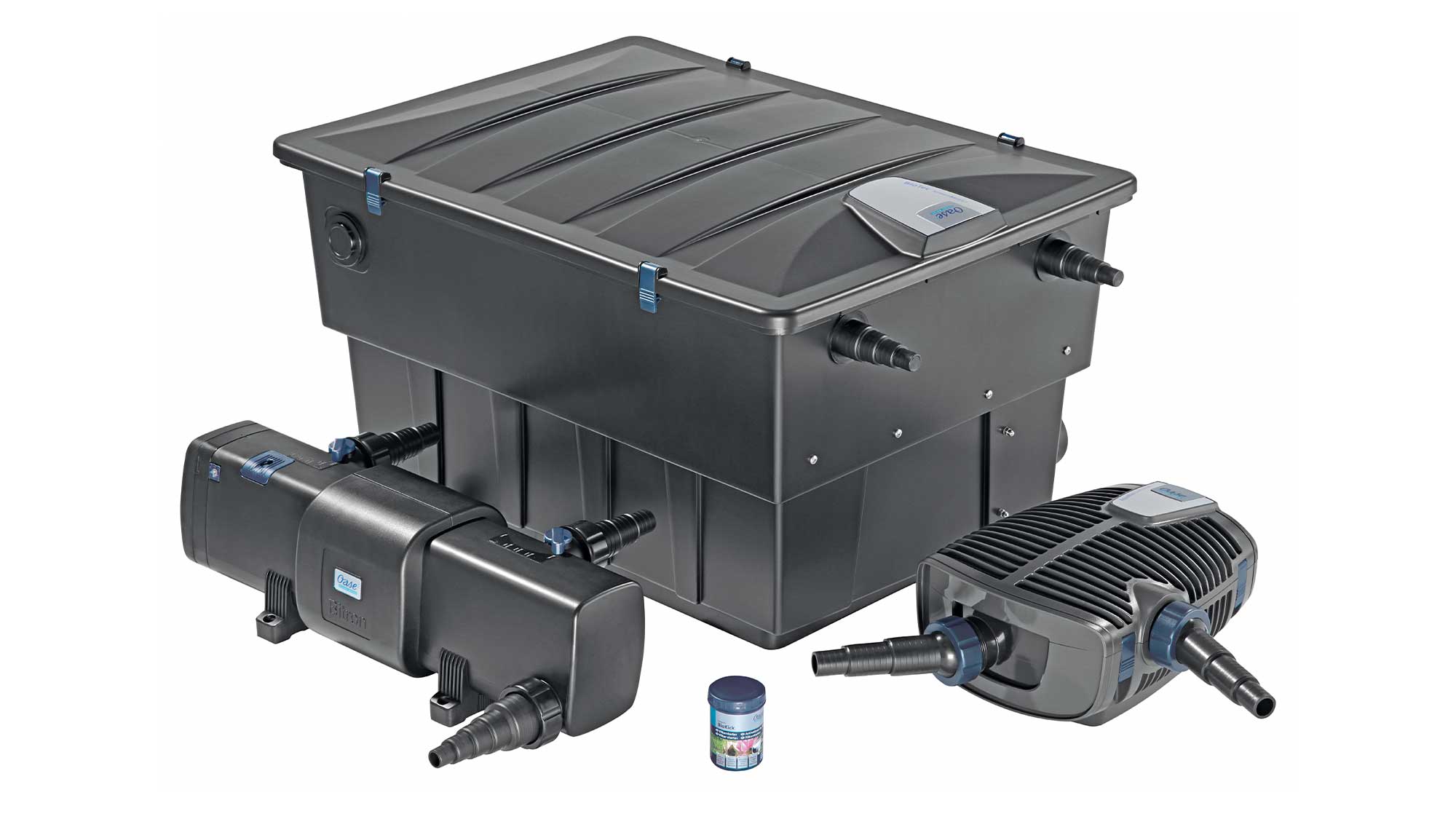 BioTec ScreenMatic Set 40000 OC The Oase BioTec ScreenMatic Set 40000 OC includes an AquaMax Eco Premium 13000, Bitron C 36W UVC and Biokick for rapid filter maturation.