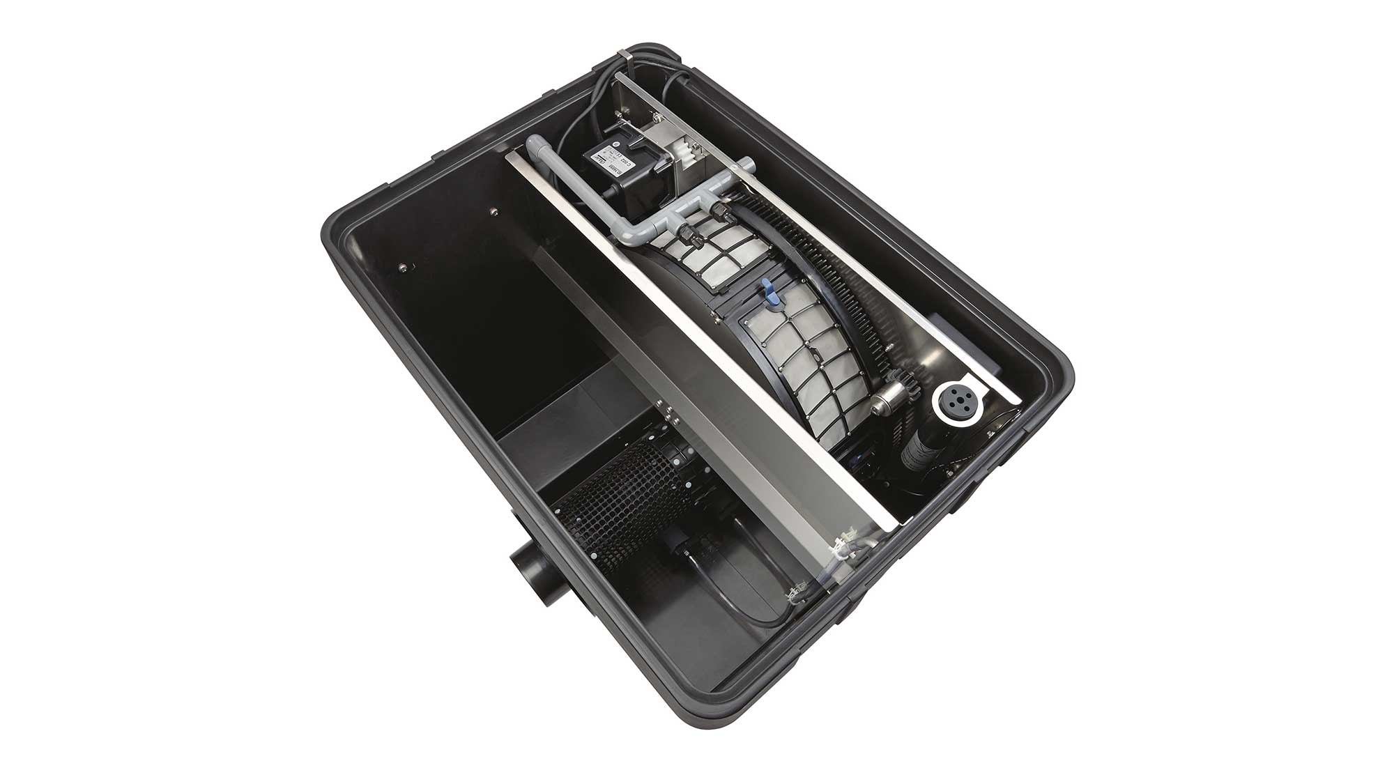 OASE106053-ProfiClearPremiumCompact-Gravitation The Oase Proficlear Premium Compact-M Gravity-Fed Drum Filter is ideal for natural or swim ponds up 88m³, goldfish ponds to 44m³, and koi ponds up 22m³.