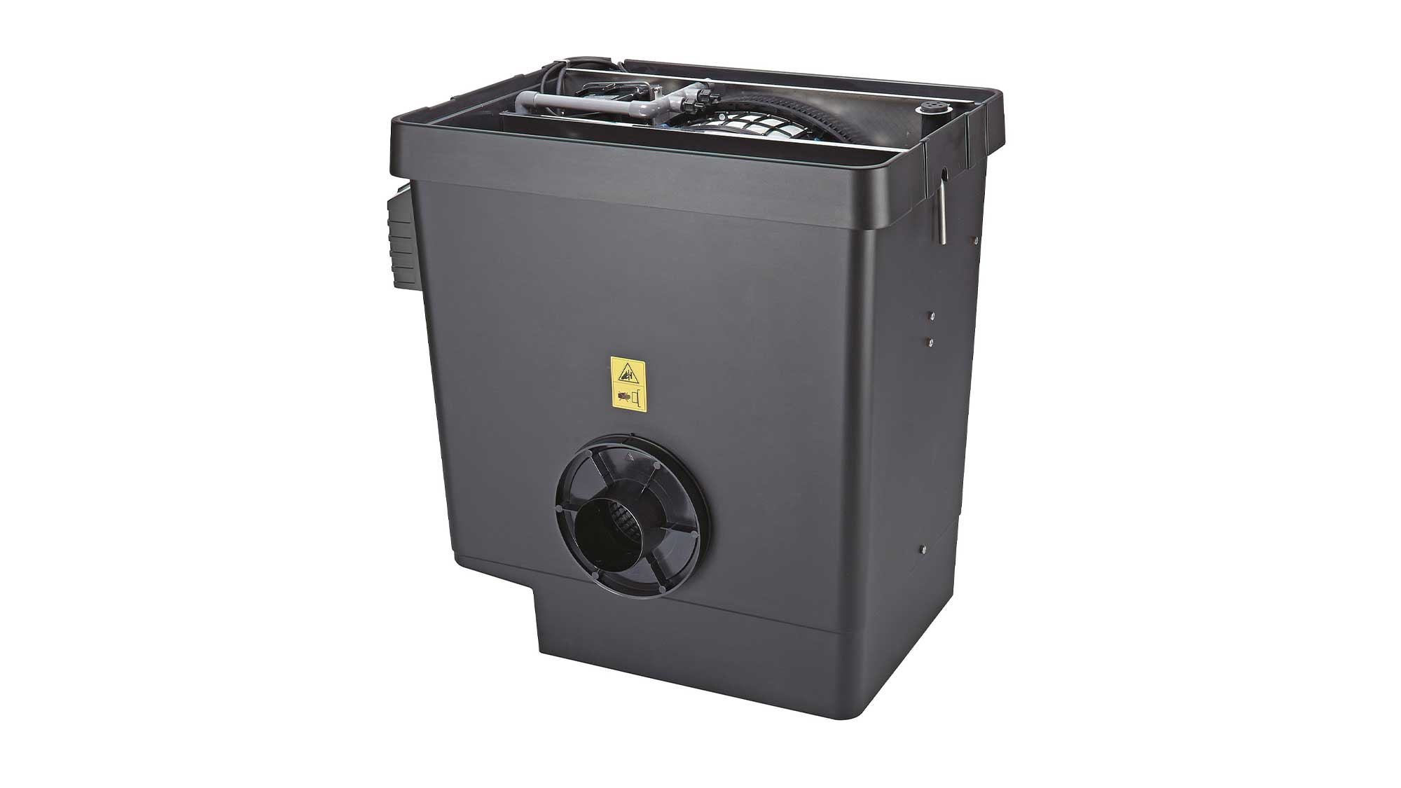 OASE106057-ProfiClearPremiumCompact-Gravitation The Oase Proficlear Premium Compact-M Gravity-Fed Drum Filter is ideal for natural or swim ponds up 88m³, goldfish ponds to 44m³, and koi ponds up 22m³.