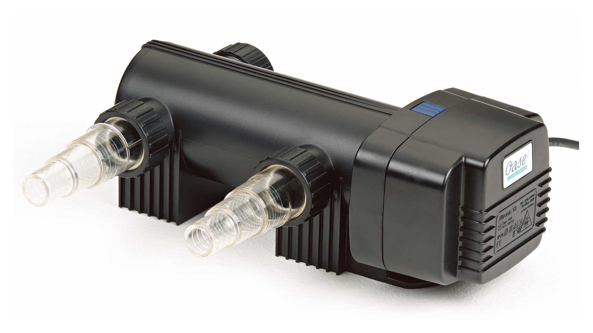 OASE144073-Vitronic18W The Oase Vitronic 18W UV ensures clear water in natural ponds to 20mยณ and goldfish ponds up to 10mยณ killing algae that causes green water.