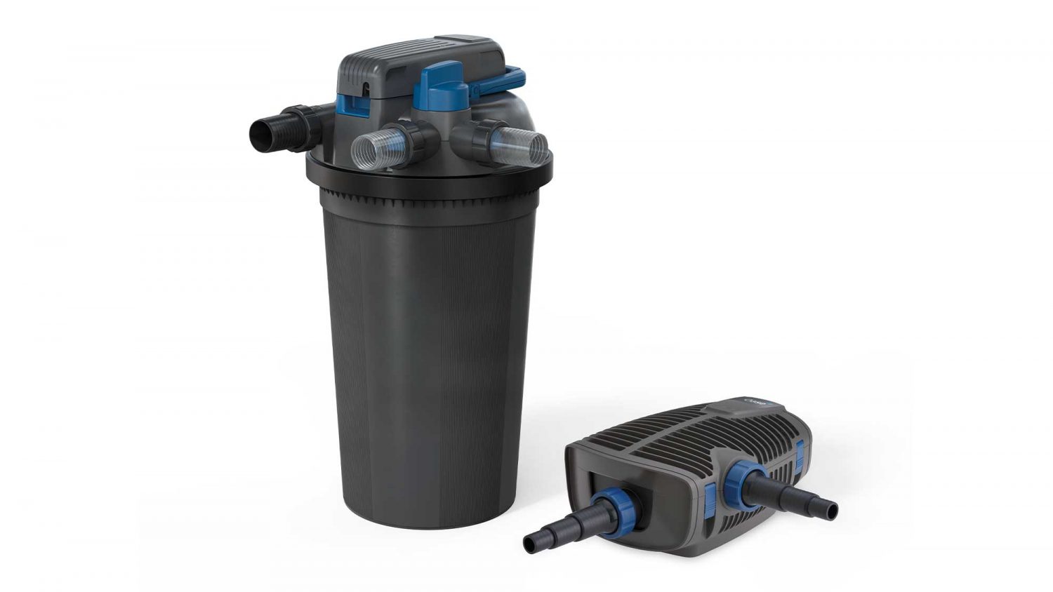 The FiltoClear Set 31000 OC is a complete pond filter set, including a 31000 litre pressure filter, filter pump, and integrated 60W UV clarifier.
